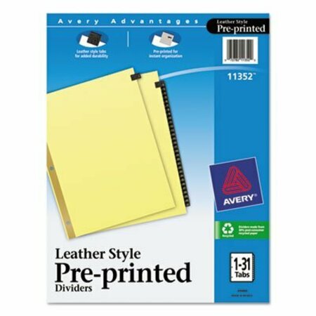 AVERY DENNISON Avery, Preprinted Black Leather Tab Dividers W/gold Reinforced Edge, 31-Tab, Ltr 11352